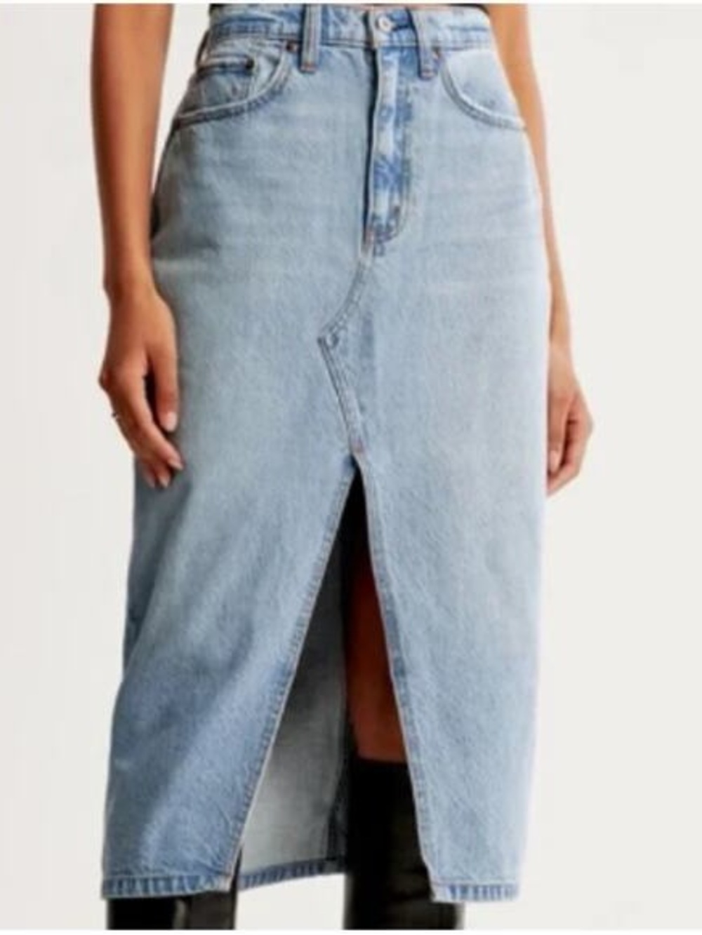 Abercrombie & Fitch Light Blue Denim Midi Skirt with Center Front Slit